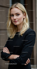 Confident Blonde Businesswoman with Crossed Arms Outdoors