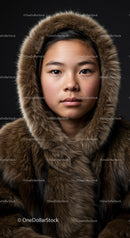 Young Girl in Fur Hooded Winter Coat for Fashion and Lifestyle Use
