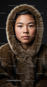 Young Girl in Fur Hooded Winter Coat for Fashion and Lifestyle Use