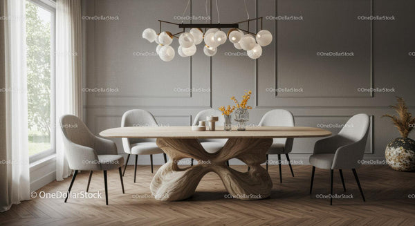 Elegant Modern Dining Room with Wooden Table and Stylish Chairs