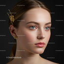 Elegant Young Woman with Gold Jewelry and Perfect Makeup