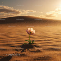 Delicate flower blooming in vast desert sand dunes