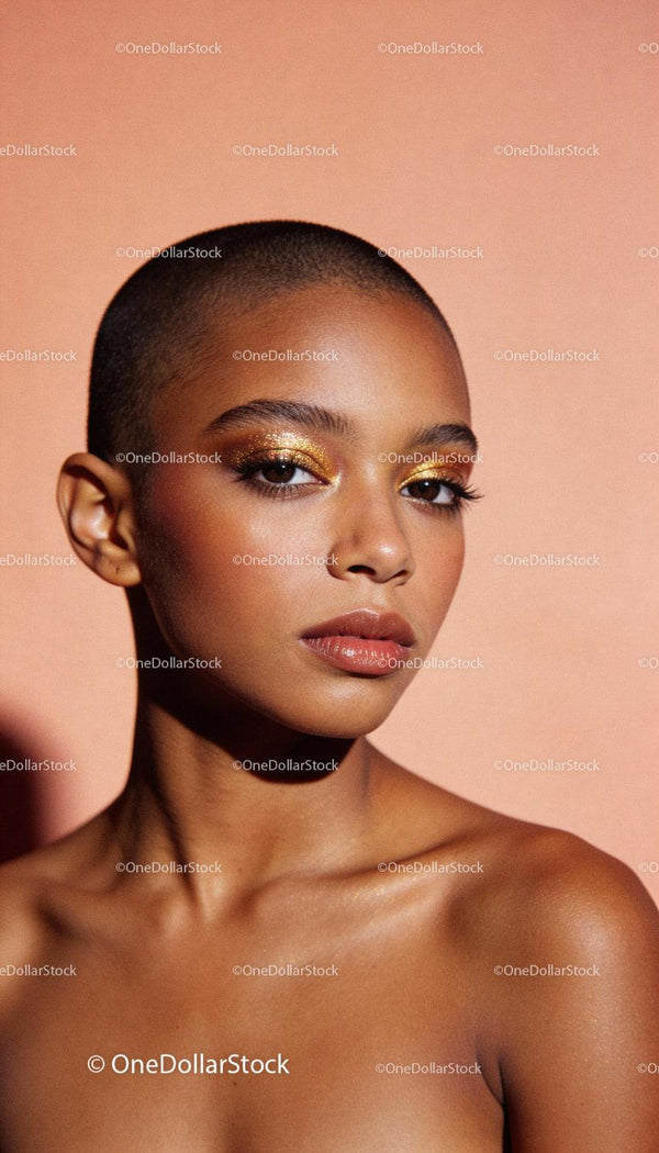 Close-up of elegant woman with golden eye makeup