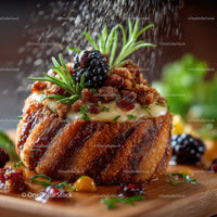 Golden Brown Fried Meatloaf With Berry Garnish and Fresh Herbs