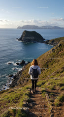 Hiker Walking along Rugged Coastline with Scenic Ocean View