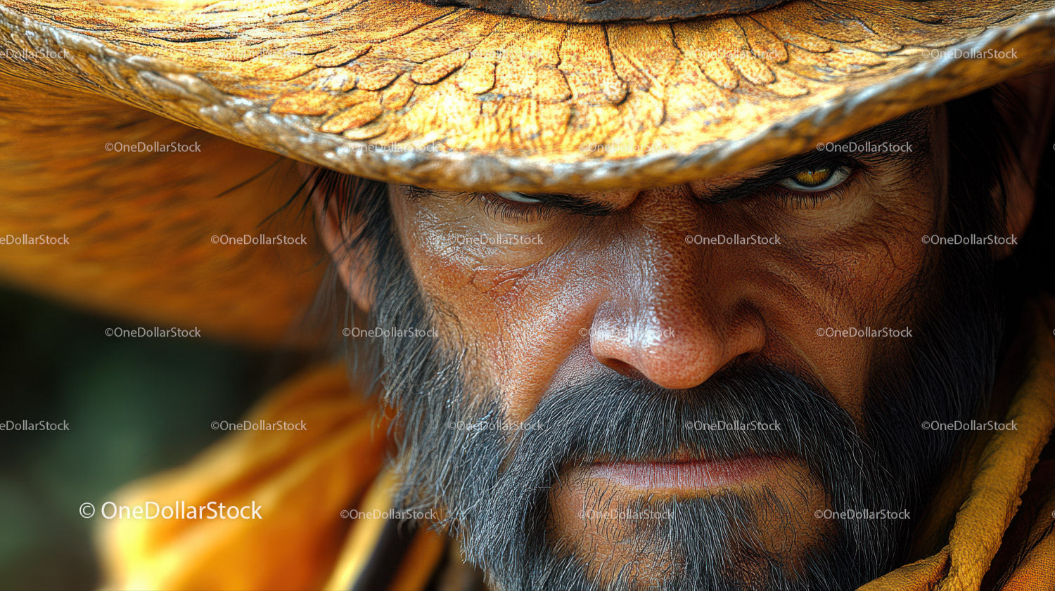 Intense Tribal Man in Traditional Hat with Rugged Facial Features