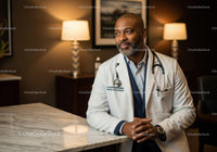 Senior Male Doctor in Clinic Office with Stethoscope