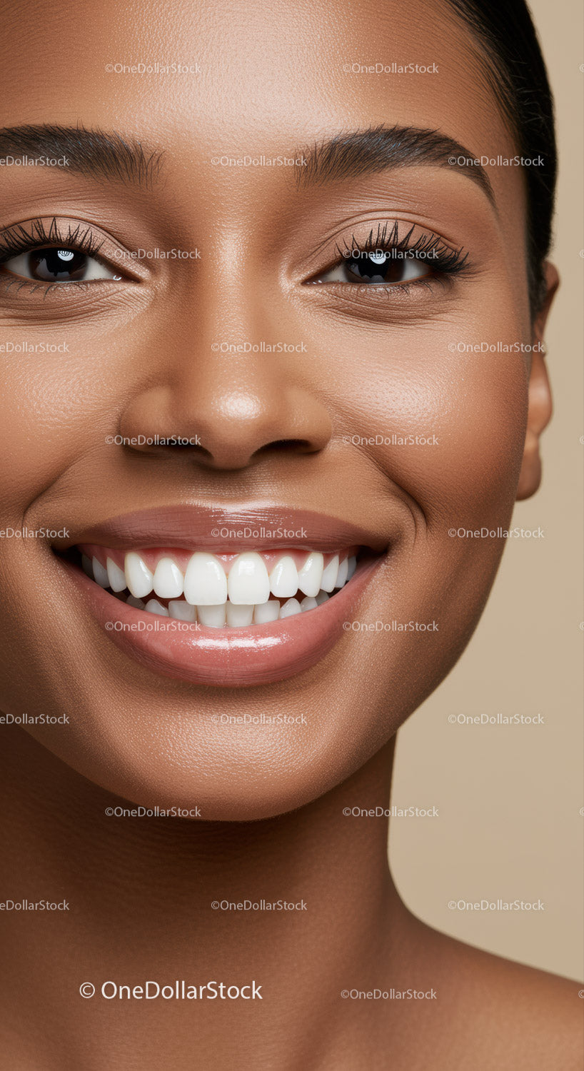 Close-up of joyful woman with bright smile