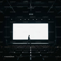 Silhouette of man walking across empty theater stage