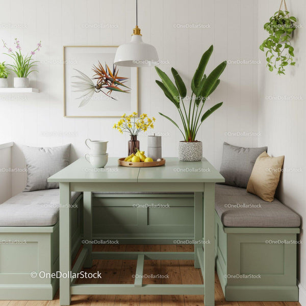 Cozy Modern Kitchen Corner with Green Plant and Sunlight
