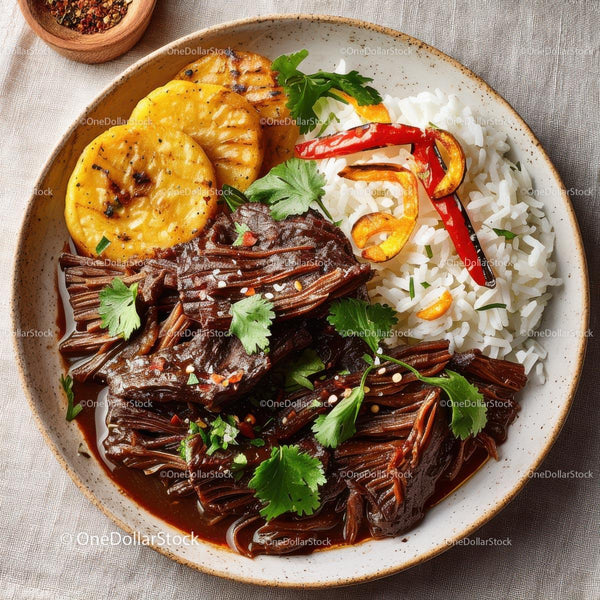 Tasty Spicy Beef with Grilled Pineapple and Rice