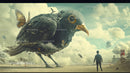Giant Bird in a Surreal Dystopian Landscape with City Ruins