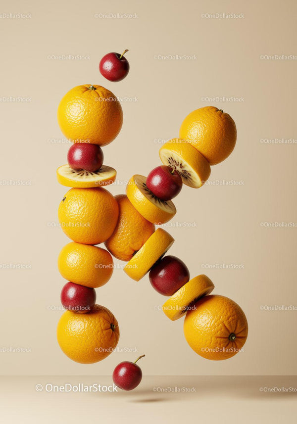 Creative Composition of Oranges, Kiwi Slices, and Cherries