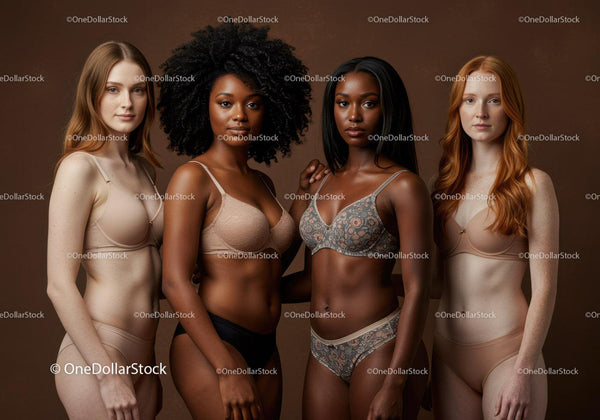 Diverse women posing confidently in elegant lingerie sets