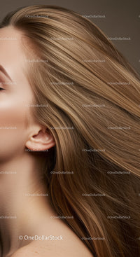 Close up of woman with flowing shiny blonde hair