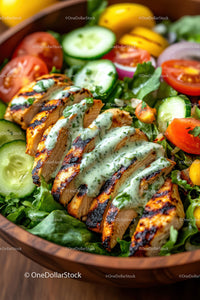 Grilled Chicken Salad with Fresh Vegetables and Herb Dressing