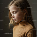 Portrait of thoughtful young girl in brown turtleneck