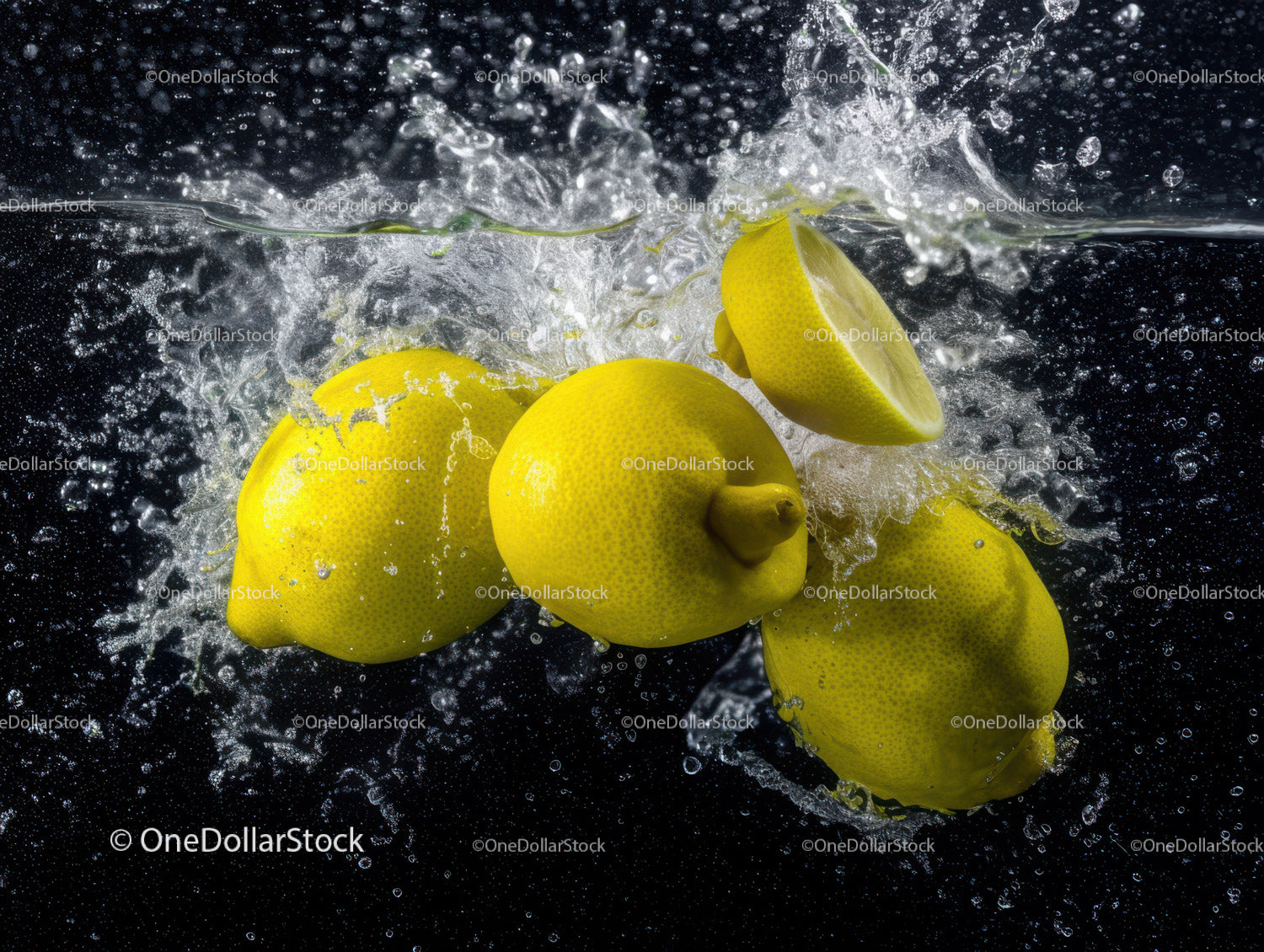 Juicy Yellow Lemons Splashing into Water Creating Vibrant Scene