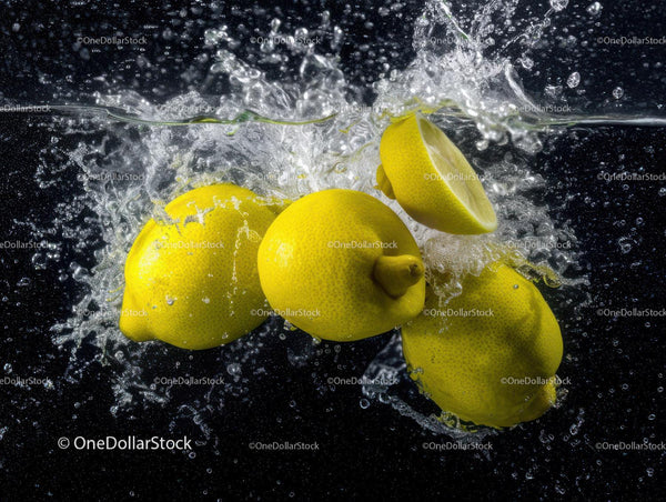 Juicy Yellow Lemons Splashing into Water Creating Vibrant Scene