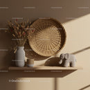 Minimalist Decorative Shelf with Natural Elements and Elephant Toy