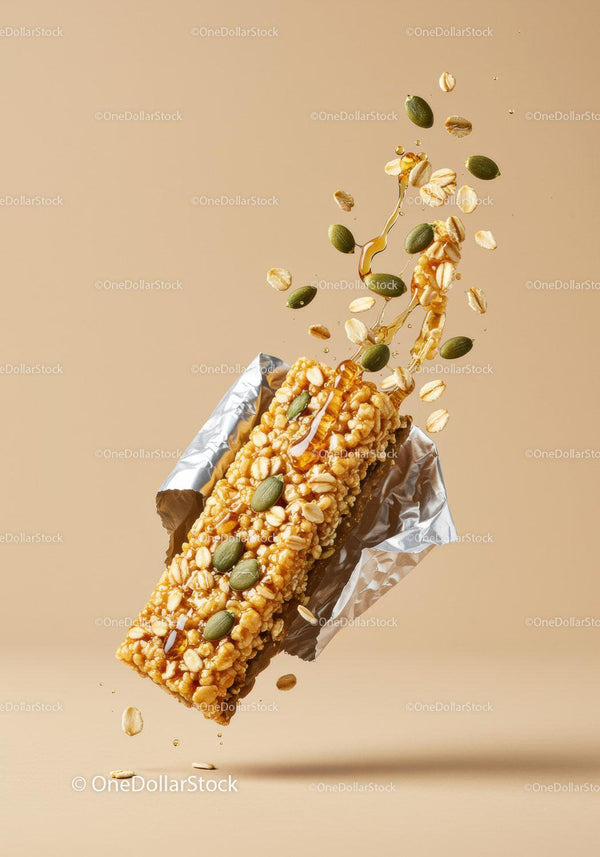 Healthy Granola Bar with Seeds and Honey Drizzle