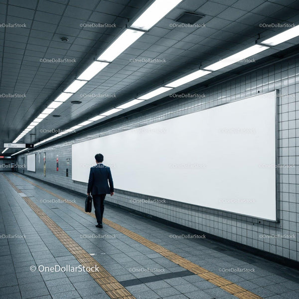 Modern Subway Station with Man in Business Suit Holding Briefcase JPG Mockup Image