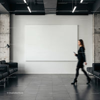 Blurred businesswoman walking in modern office lobby