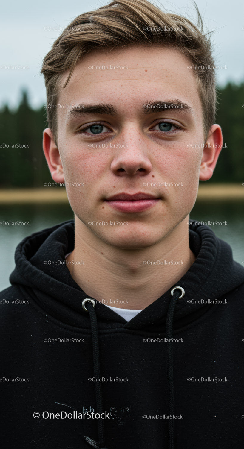 Portrait of a Confident Teenager with Blue Eyes Outdoors