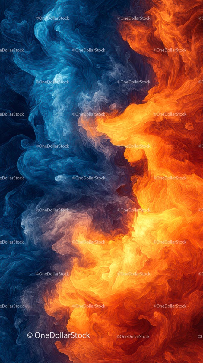 Dynamic Blue and Orange Smoke Abstract Background with Vibrant Colors