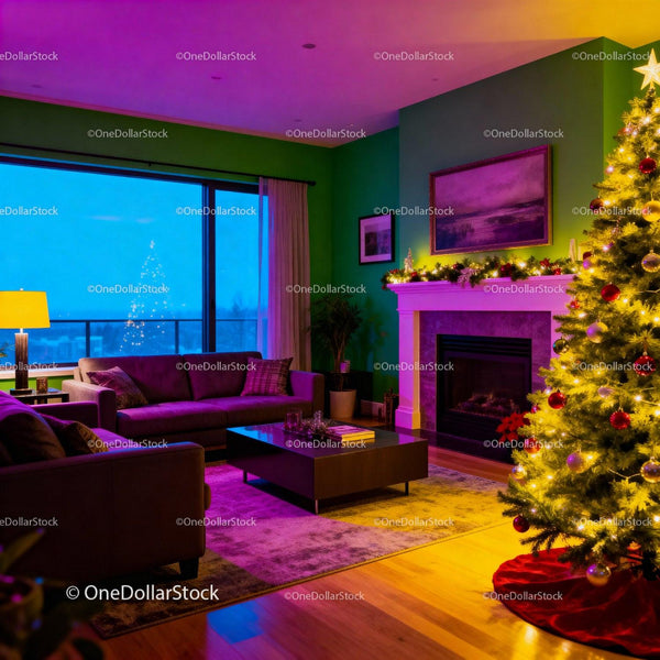 Cozy Living Room Decorated for Warm Christmas Evening