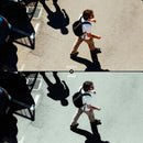 Before and after Retro Rain LUT Pack effect