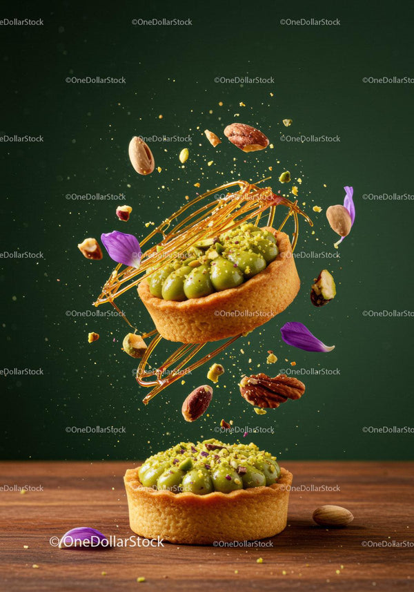 Elegant pistachio tarts with delicate caramel and nuts