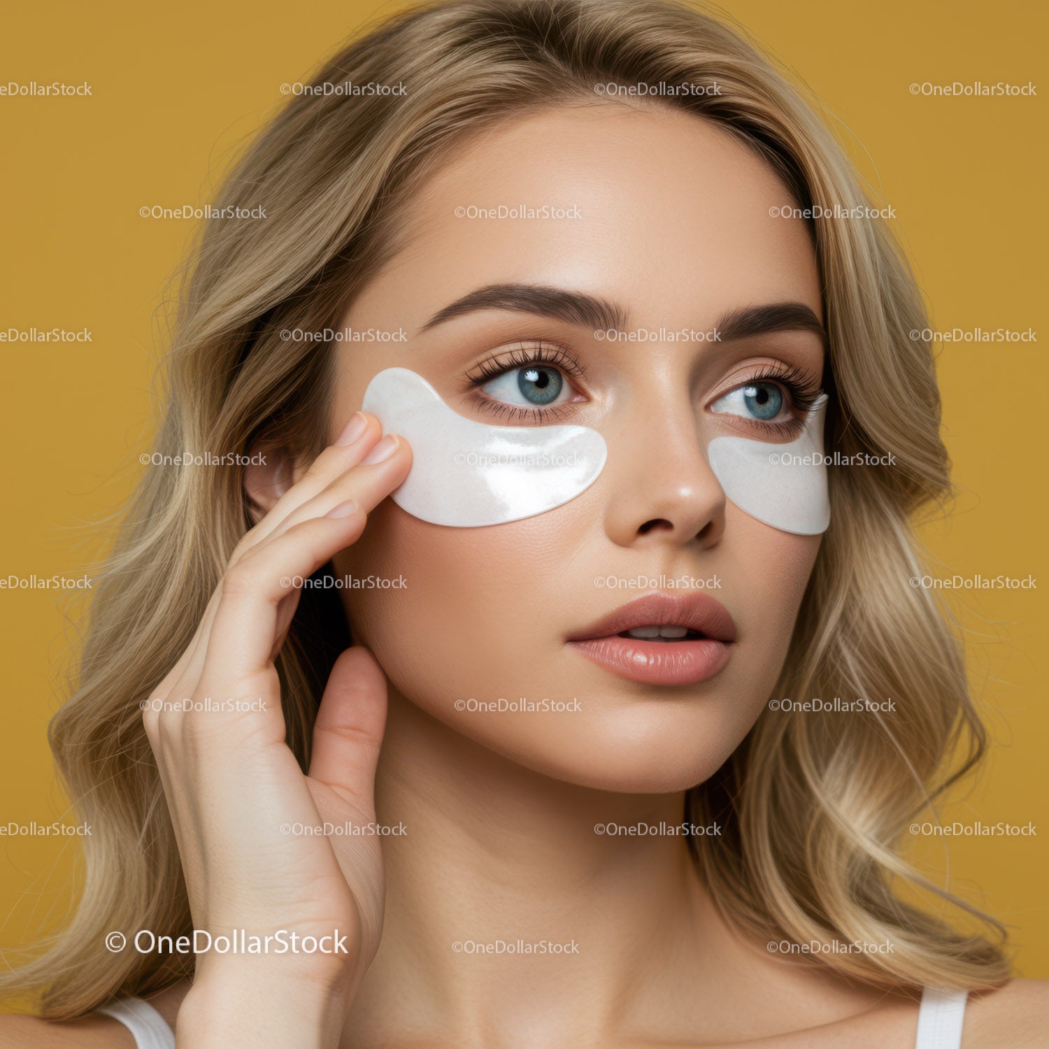 Young Woman Applying Under-Eye Patches for Beauty and Skincare