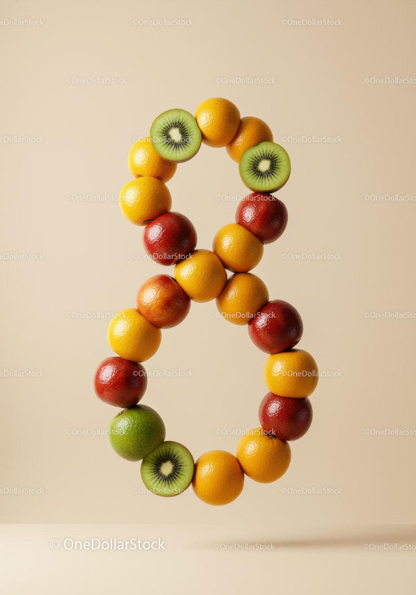 Number Eight Composed of Fresh Colorful Fruits