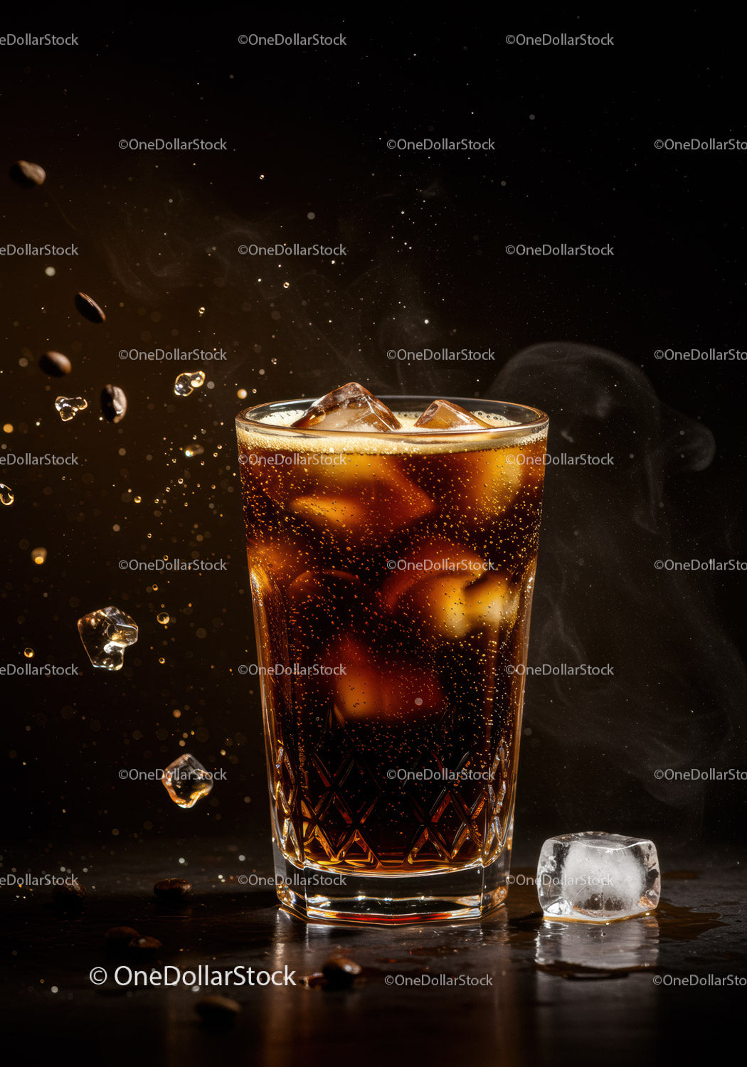 Refreshing iced cold brew coffee with ice cubes