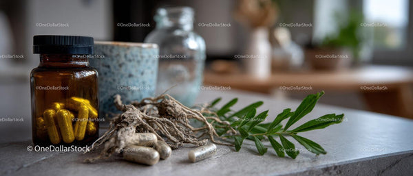 Herbal Medicine and Supplement Ingredients with Green Plant Branch