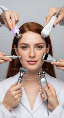 Redhead Woman Receiving Multi-Device Facial Skin Treatment