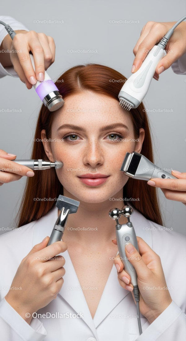 Redhead Woman Receiving Multi-Device Facial Skin Treatment