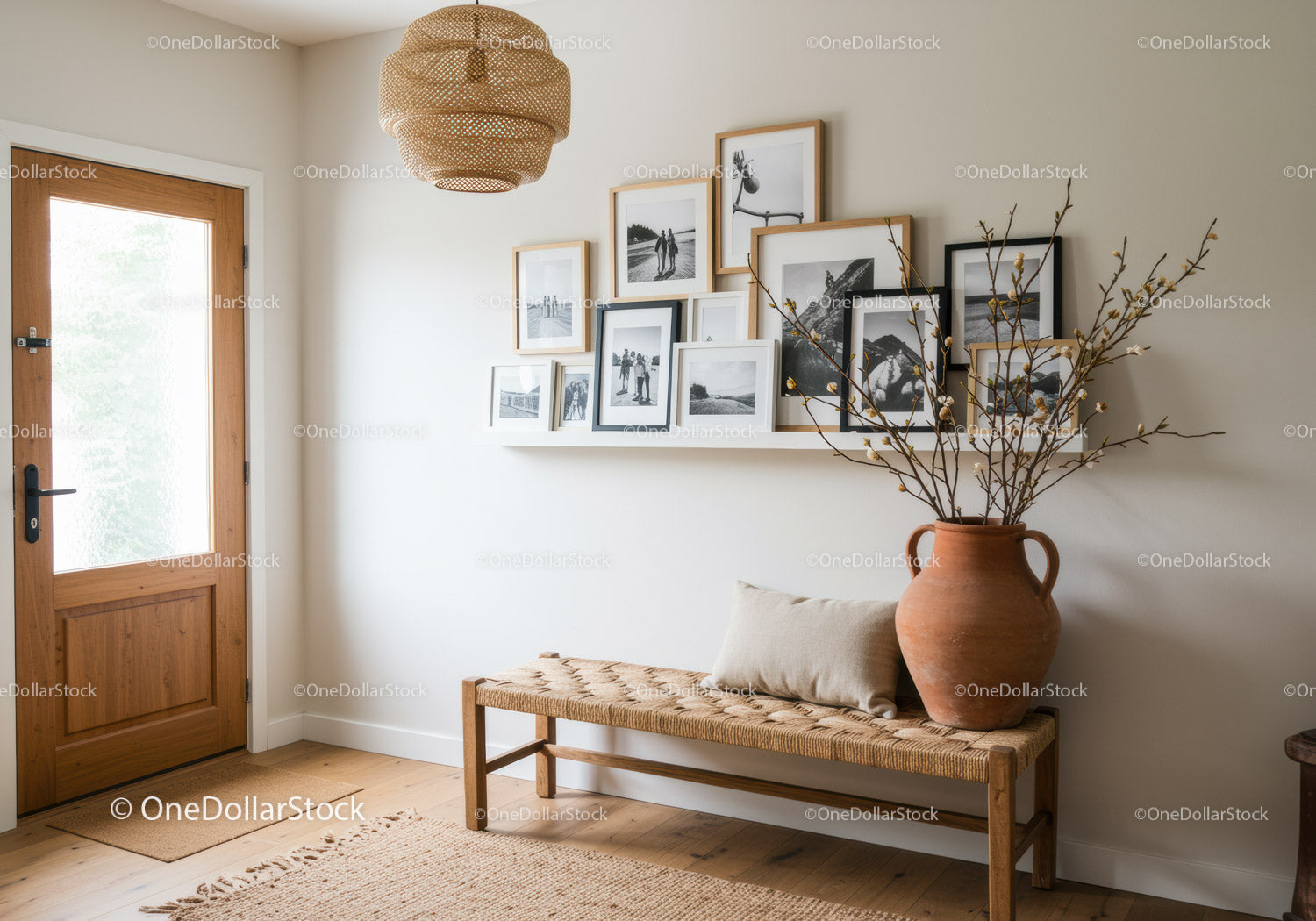Minimalist entryway with natural decor and photo gallery