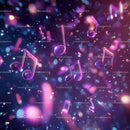 Vibrant Neon Music Notes with Light Effects for Creative Projects