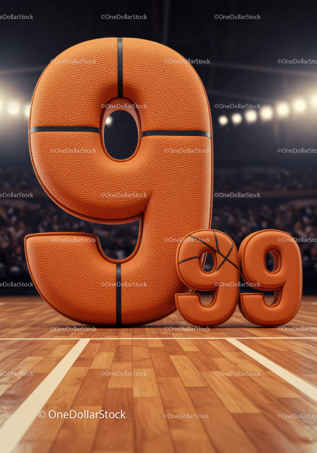 Basketball inspired number 99 standing on court