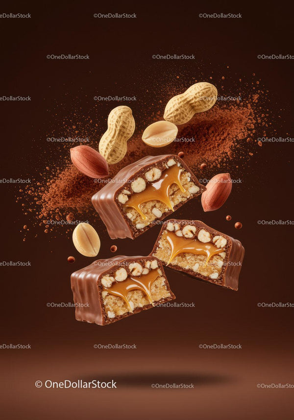 Delicious Caramel Chocolate Bars with Peanuts and Nuts