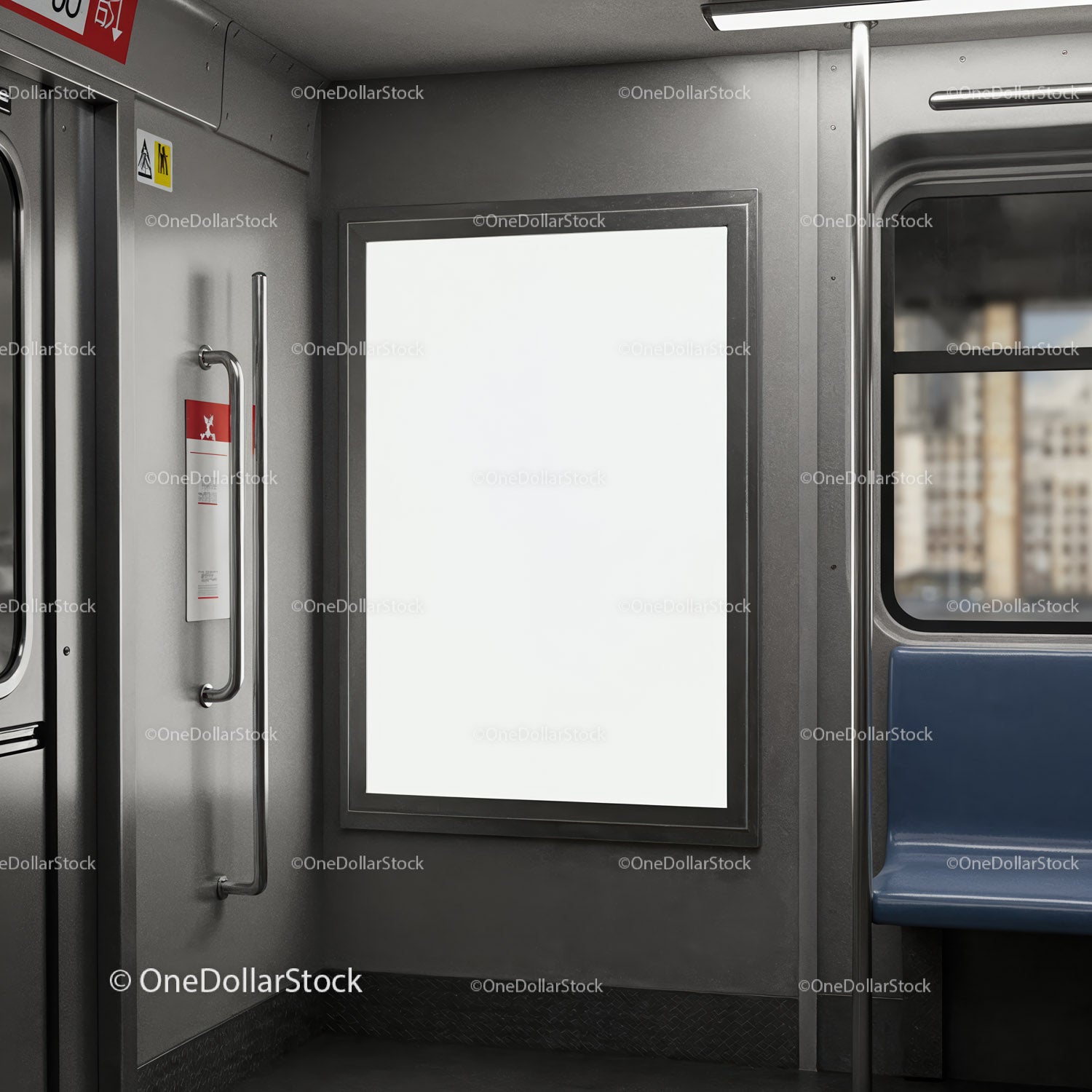 Blank Advertisement Board Inside Urban Subway Car