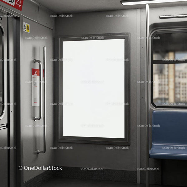 Blank Advertisement Board Inside Urban Subway Car JPG Mockup Image