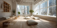 Bright Minimalist Room with Large Windows and Indoor Plants
