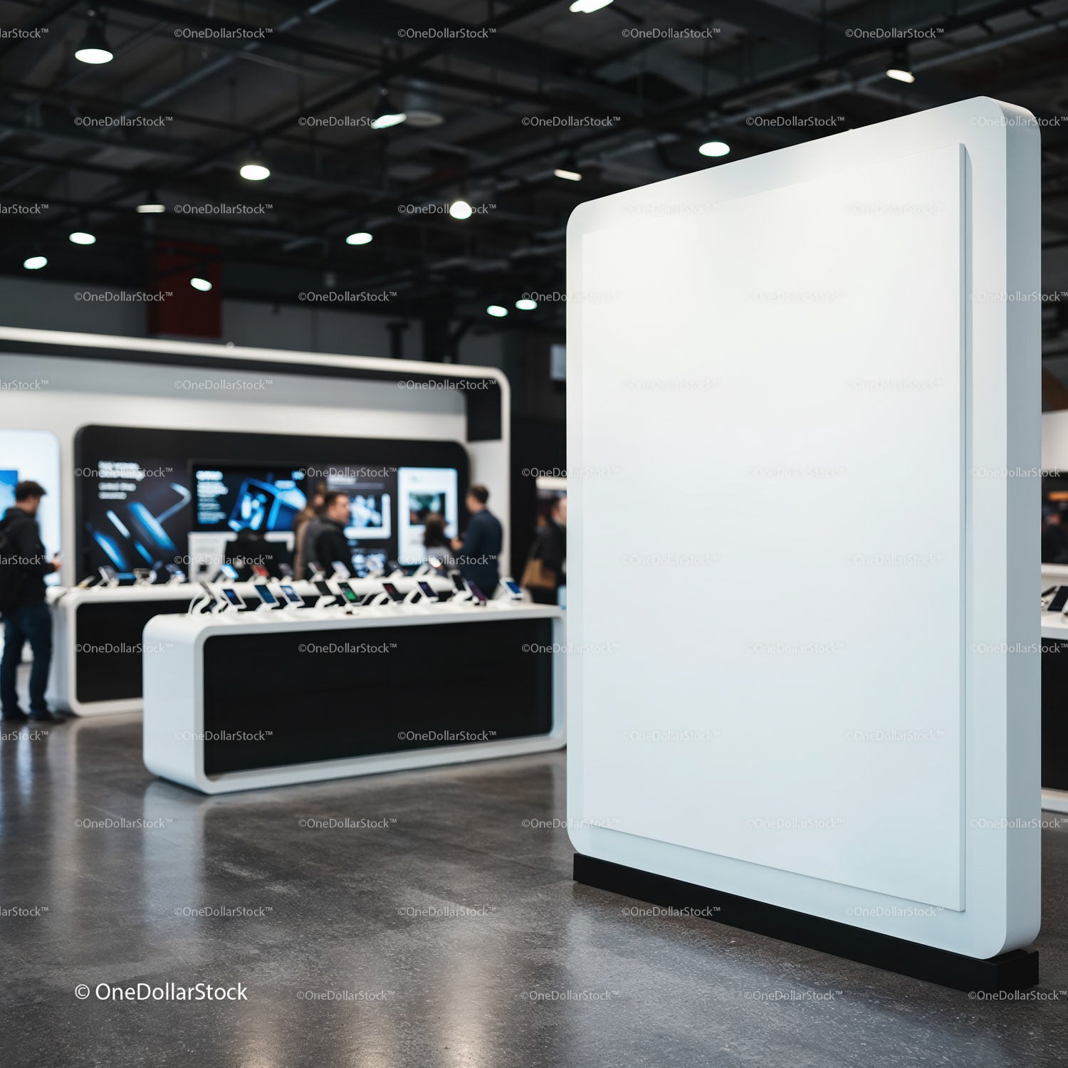 Modern showroom interior with technology display units