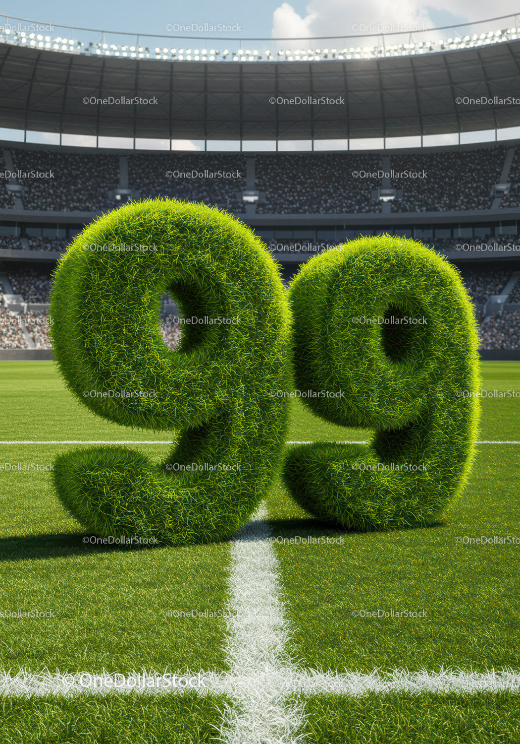 Grass Covered Number Ninety Nine on Soccer Field