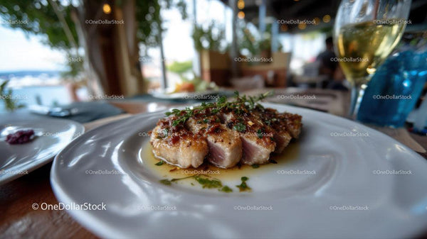 Gourmet Grilled Steak with Herbs on White Plate for Fine Dining