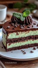 Creamy Mint and Chocolate Layered Cheesecake with Chocolate Flakes