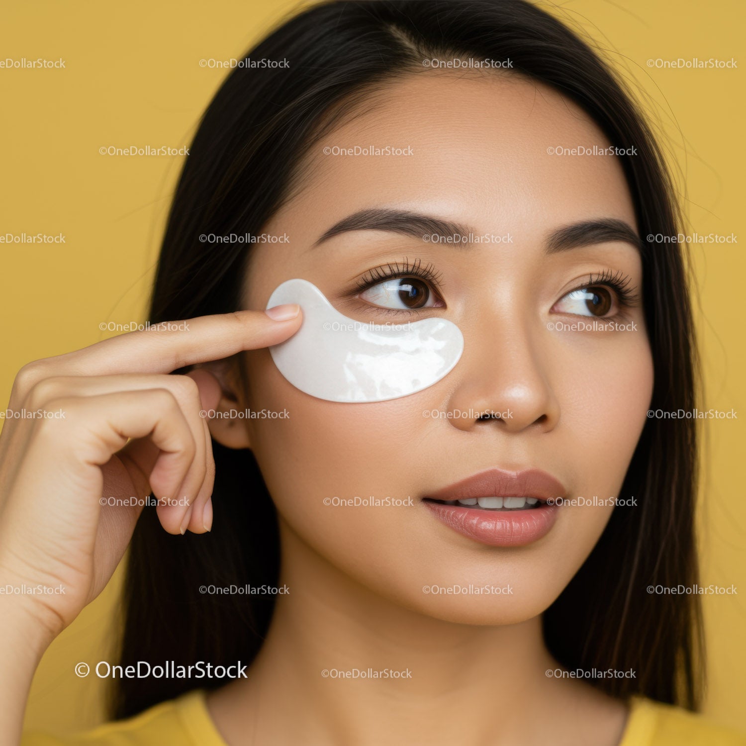 Woman Applying Under-Eye Gel Patch for Skincare Routine